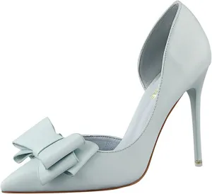 Womens Bow Heels Stiletto D'Orsay Double Bow Pumps Pointed Toe Women Dress Shoes Slip on Wedding Shoes for Bride Bridesmaid
