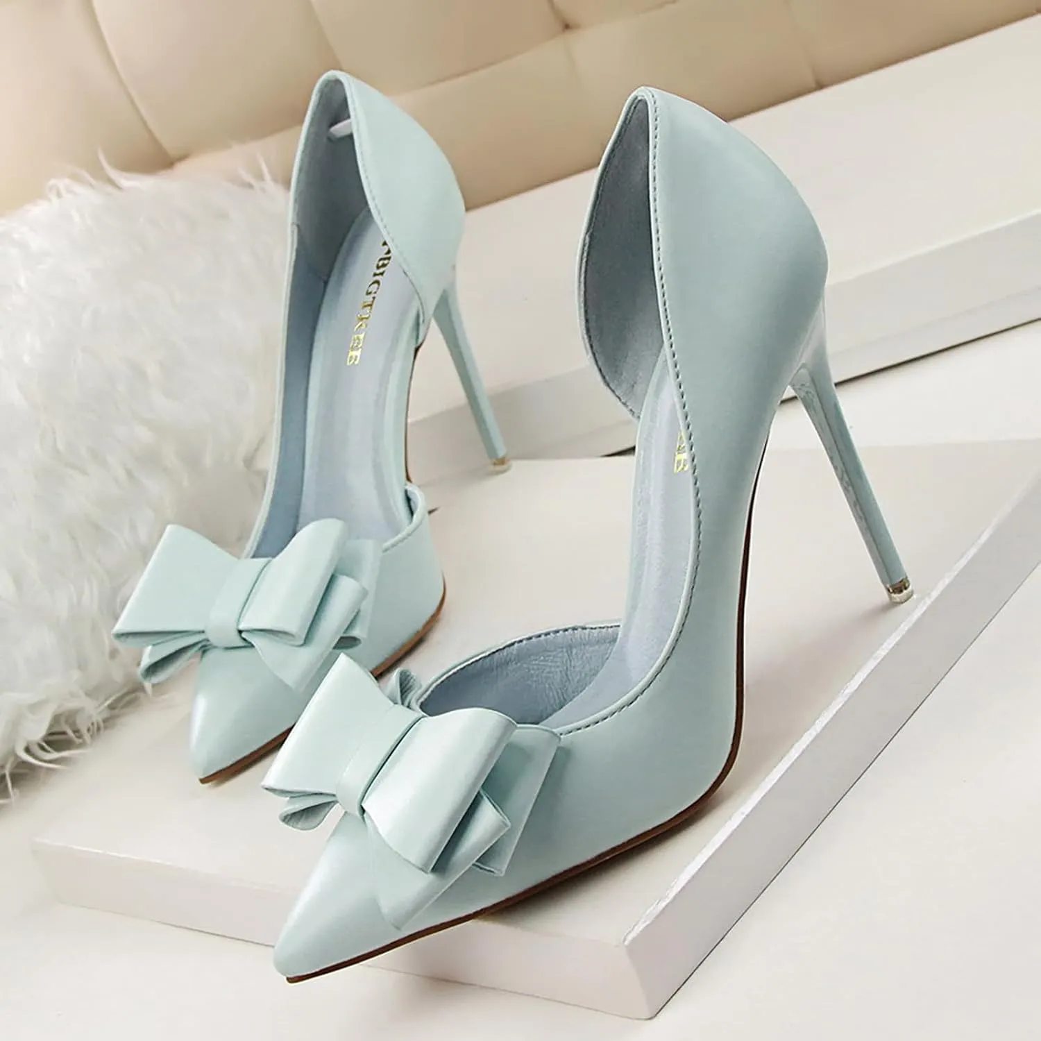 Womens Bow Heels Stiletto D'Orsay Double Bow Pumps Pointed Toe Women Dress Shoes Slip on Wedding Shoes for Bride Bridesmaid