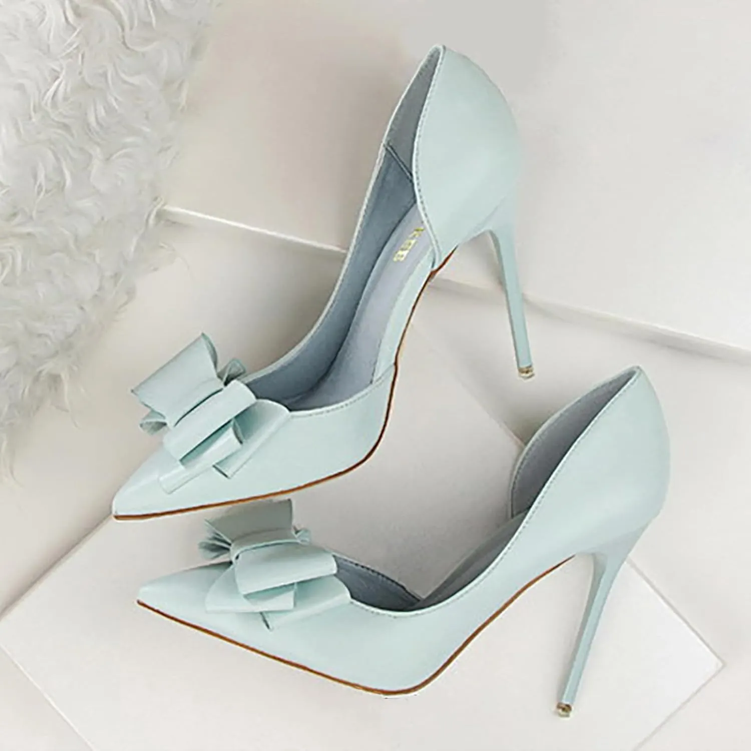 Womens Bow Heels Stiletto D'Orsay Double Bow Pumps Pointed Toe Women Dress Shoes Slip on Wedding Shoes for Bride Bridesmaid