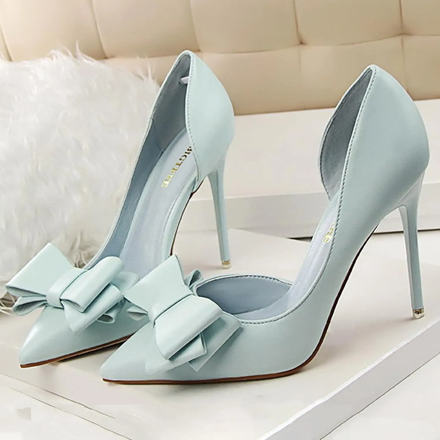 Womens Bow Heels Stiletto D'Orsay Double Bow Pumps Pointed Toe Women Dress Shoes Slip on Wedding Shoes for Bride Bridesmaid