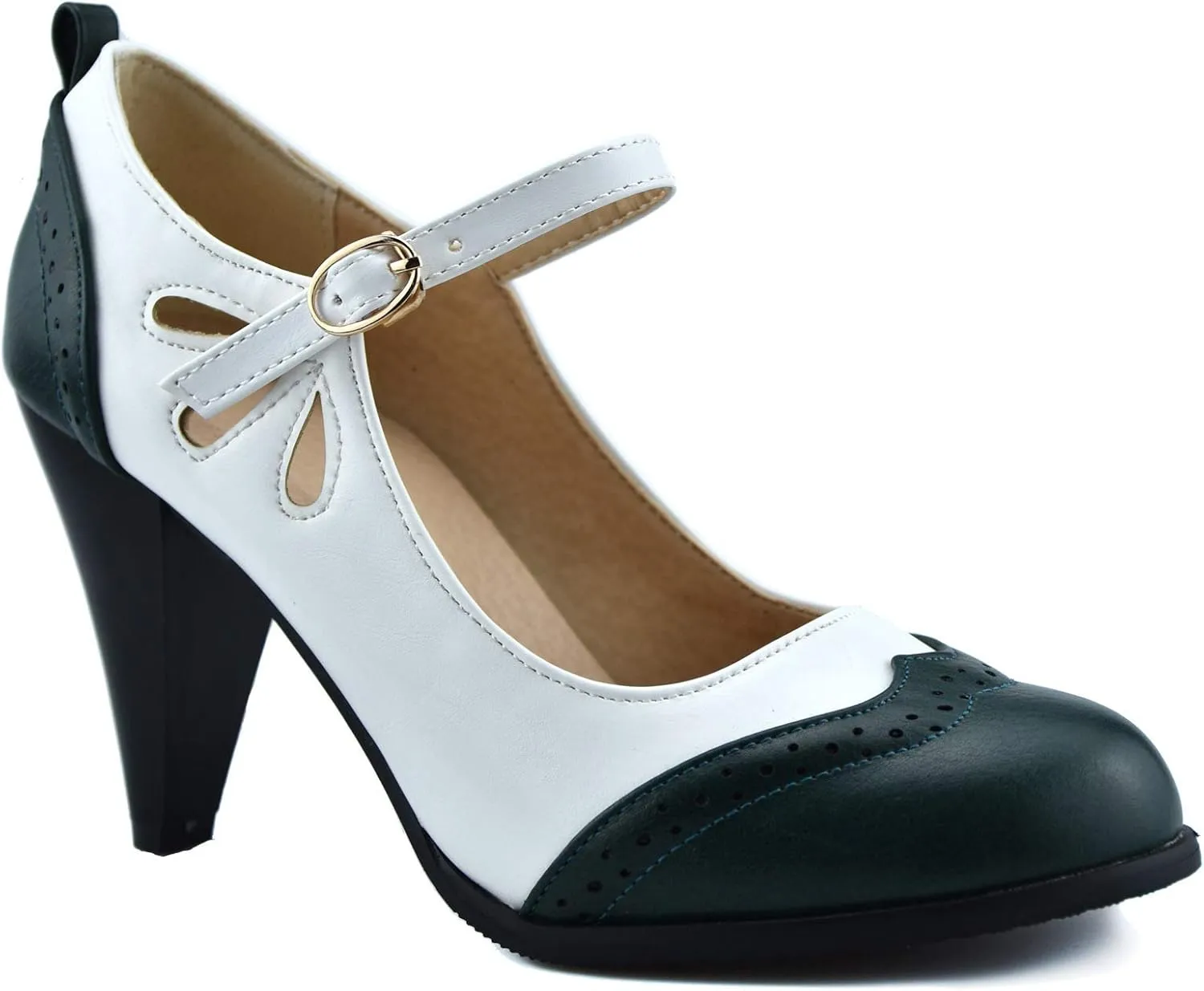 Womens Brown Retro Mary Jane Oxford High Heels Pumps Shoes for Women Teardrop Cutout Round Toe Pierced Strappy Oxfords Mary Janes High-Heel Pump Shoe