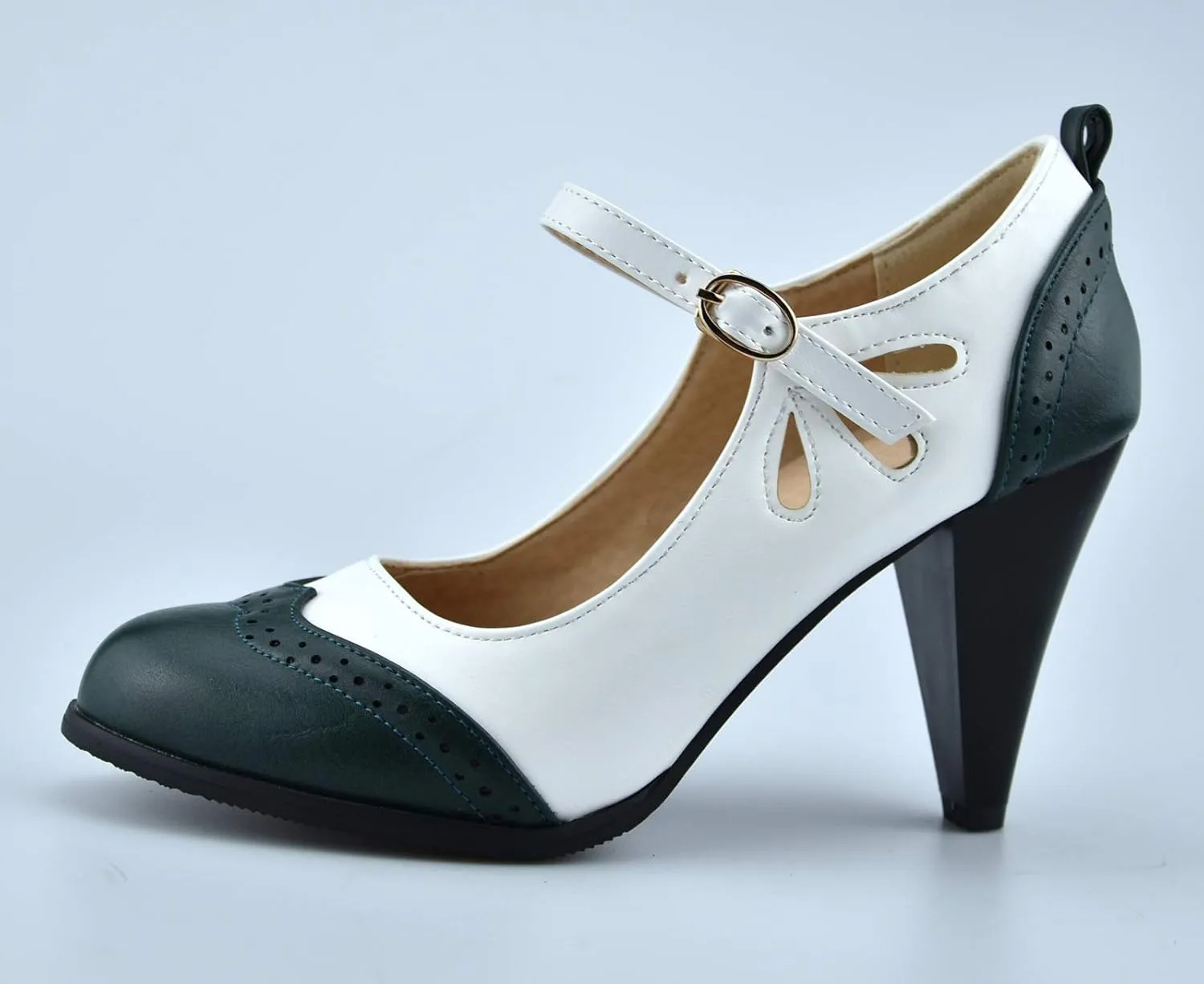 Womens Brown Retro Mary Jane Oxford High Heels Pumps Shoes for Women Teardrop Cutout Round Toe Pierced Strappy Oxfords Mary Janes High-Heel Pump Shoe