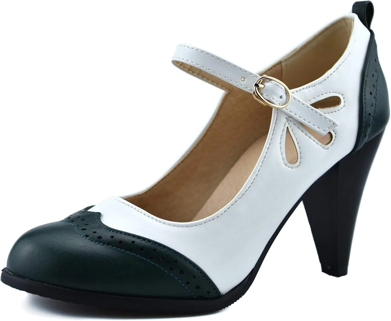 Womens Brown Retro Mary Jane Oxford High Heels Pumps Shoes for Women Teardrop Cutout Round Toe Pierced Strappy Oxfords Mary Janes High-Heel Pump Shoe