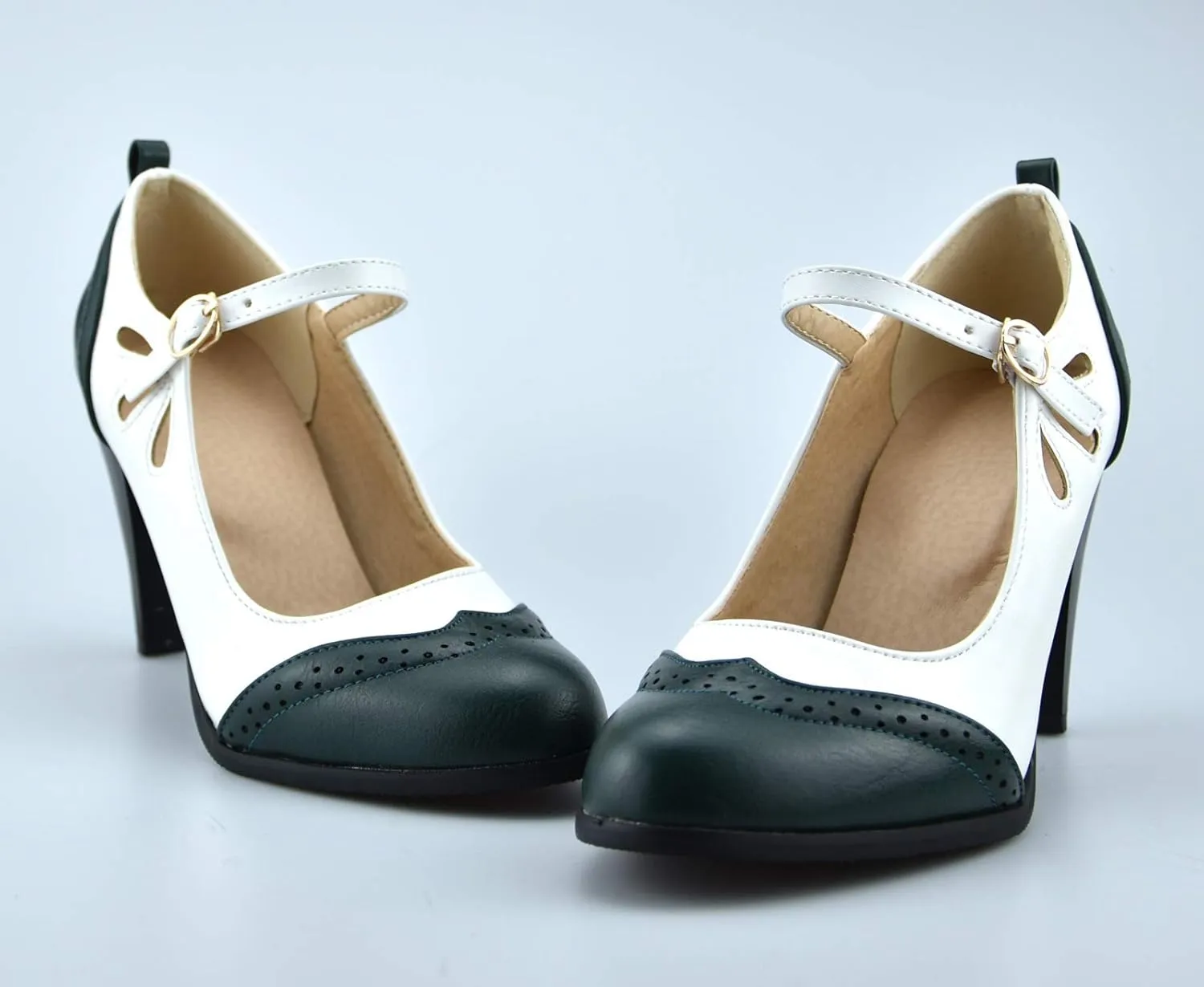 Womens Brown Retro Mary Jane Oxford High Heels Pumps Shoes for Women Teardrop Cutout Round Toe Pierced Strappy Oxfords Mary Janes High-Heel Pump Shoe