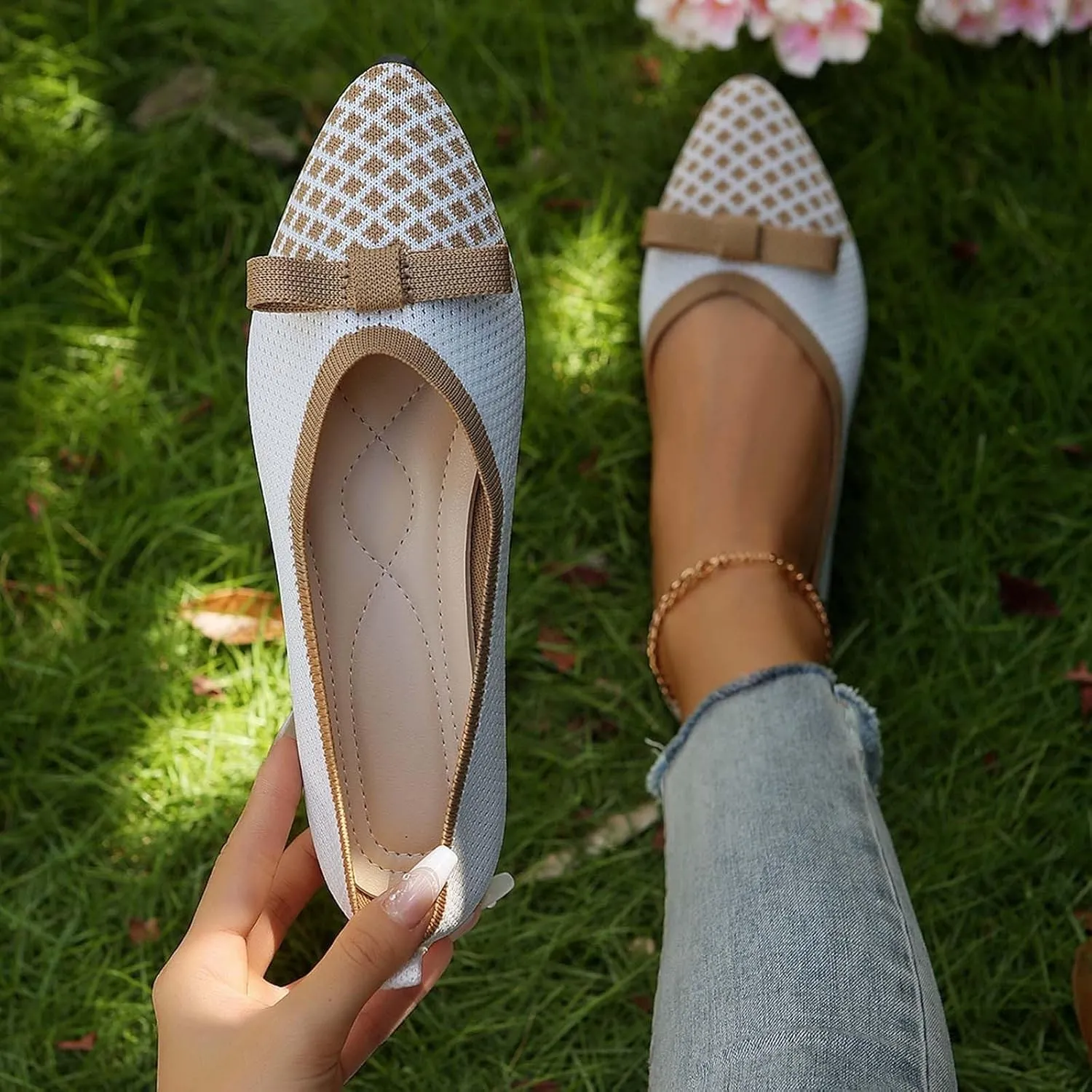 Women's Casual Pointed Toe Comfortable Slip On Ballet Shoes for Daily Wear with Skirt Outfits Spring Summer