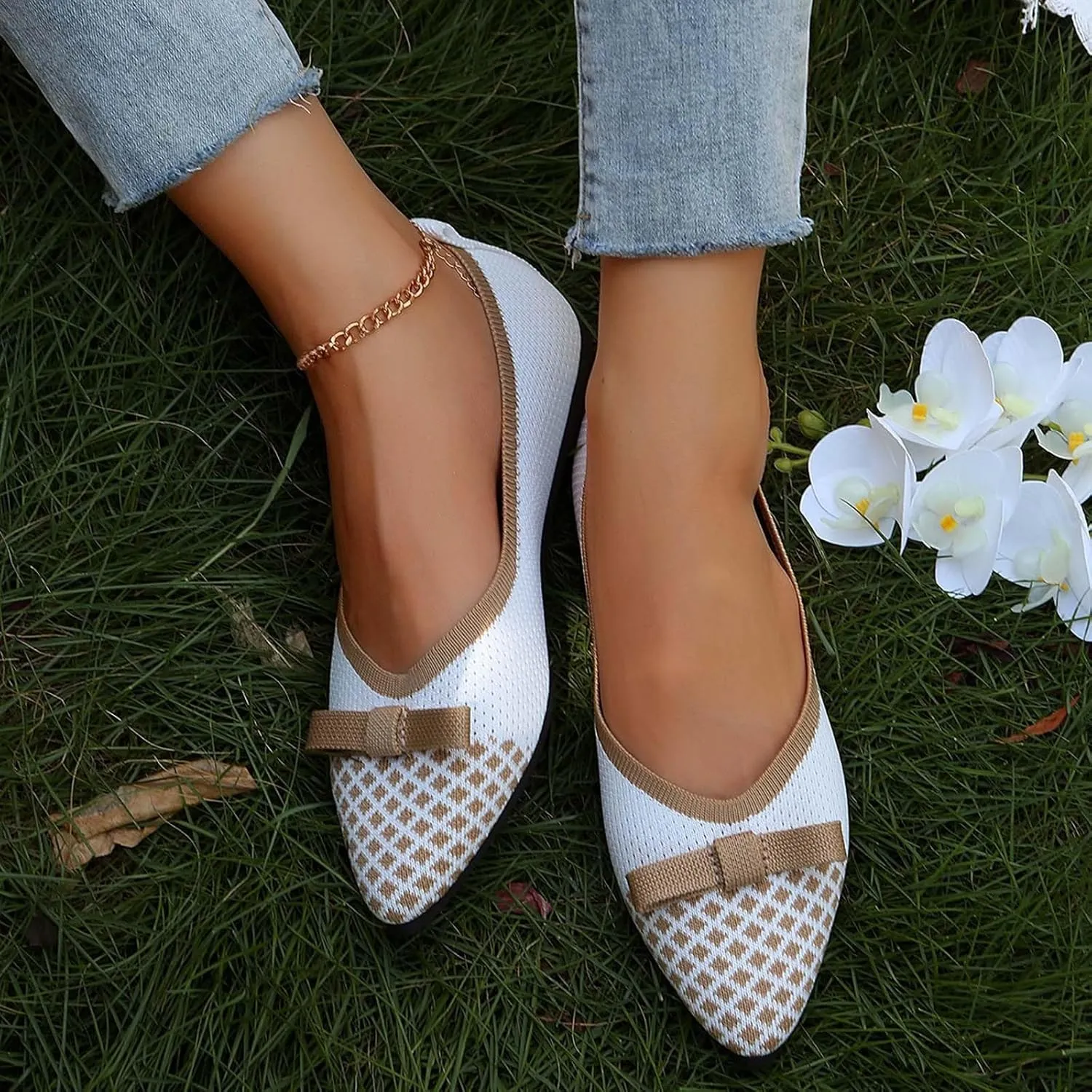 Women's Casual Pointed Toe Comfortable Slip On Ballet Shoes for Daily Wear with Skirt Outfits Spring Summer