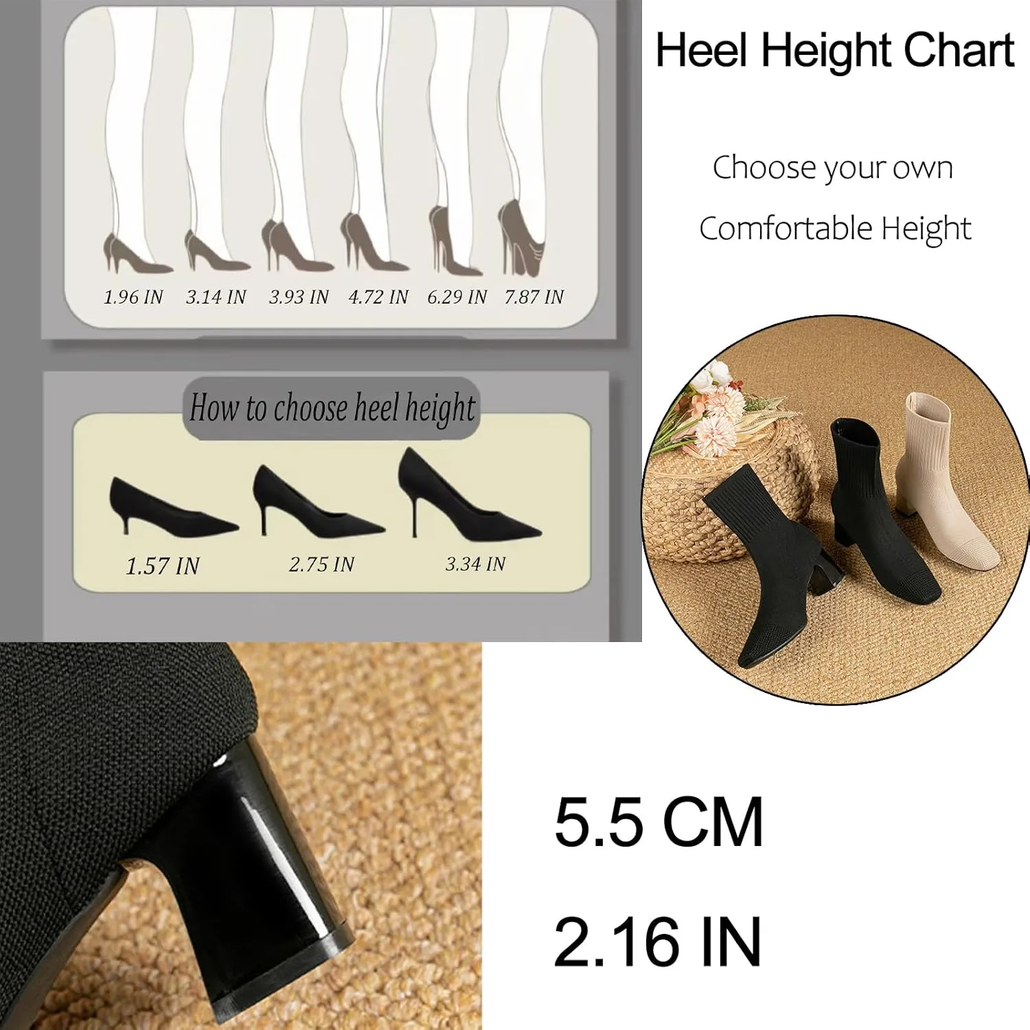 Womens Elastic Knit Block Heel Ankle Boots Square Toe Slip On Breathable Casual Chunky Heel Sock Booties Comfort Fall Winter Dress Womens Boots
