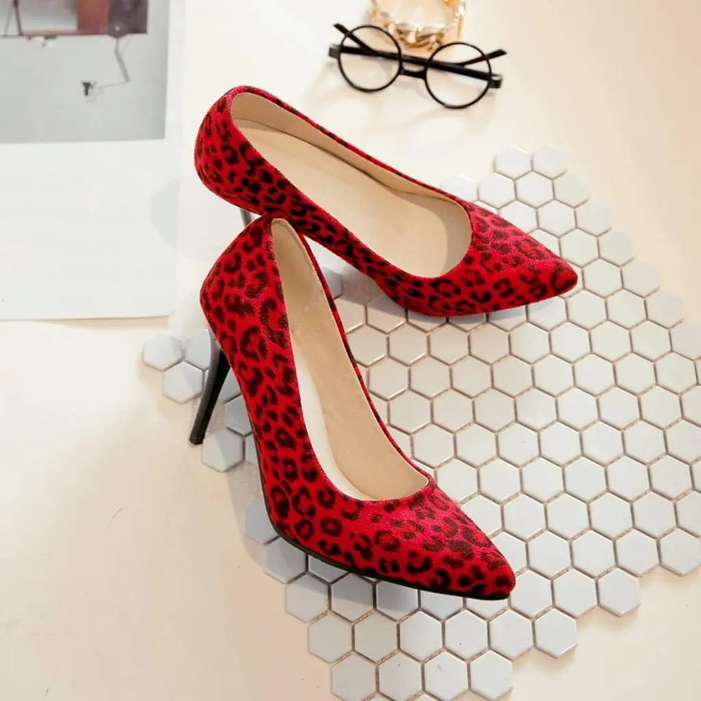 Women's Fashion Leopard Stiletto High Heel Dress Pumps Pointed Toe Slip On Party Office Pump Shoes
