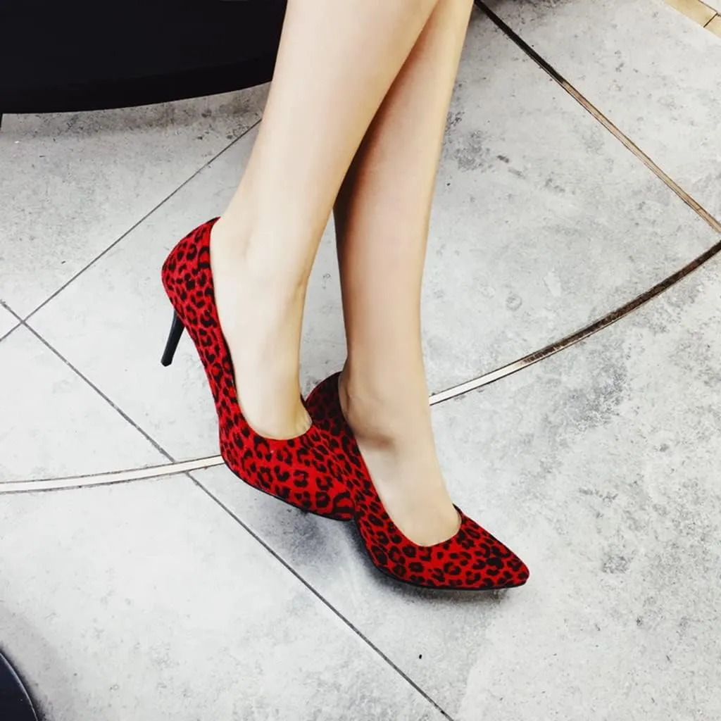 Women's Fashion Leopard Stiletto High Heel Dress Pumps Pointed Toe Slip On Party Office Pump Shoes