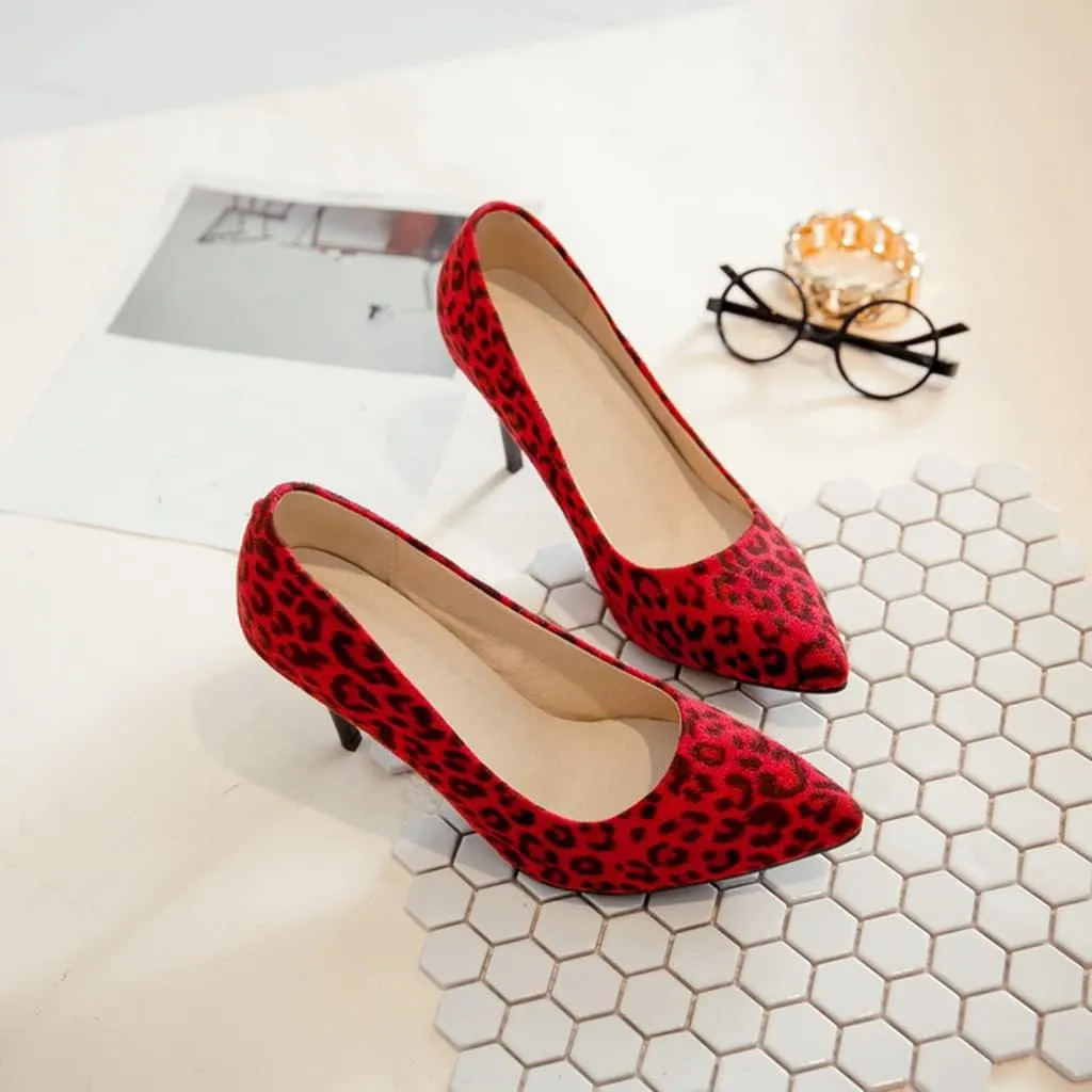 Women's Fashion Leopard Stiletto High Heel Dress Pumps Pointed Toe Slip On Party Office Pump Shoes
