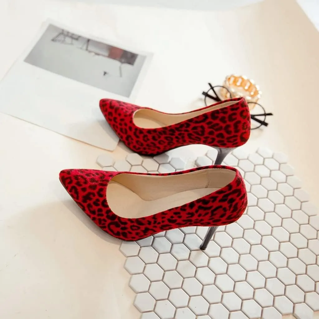 Women's Fashion Leopard Stiletto High Heel Dress Pumps Pointed Toe Slip On Party Office Pump Shoes