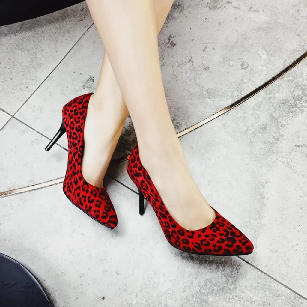 Women's Fashion Leopard Stiletto High Heel Dress Pumps Pointed Toe Slip On Party Office Pump Shoes