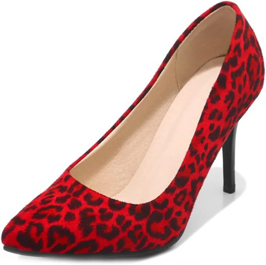 Women's Fashion Leopard Stiletto High Heel Dress Pumps Pointed Toe Slip On Party Office Pump Shoes