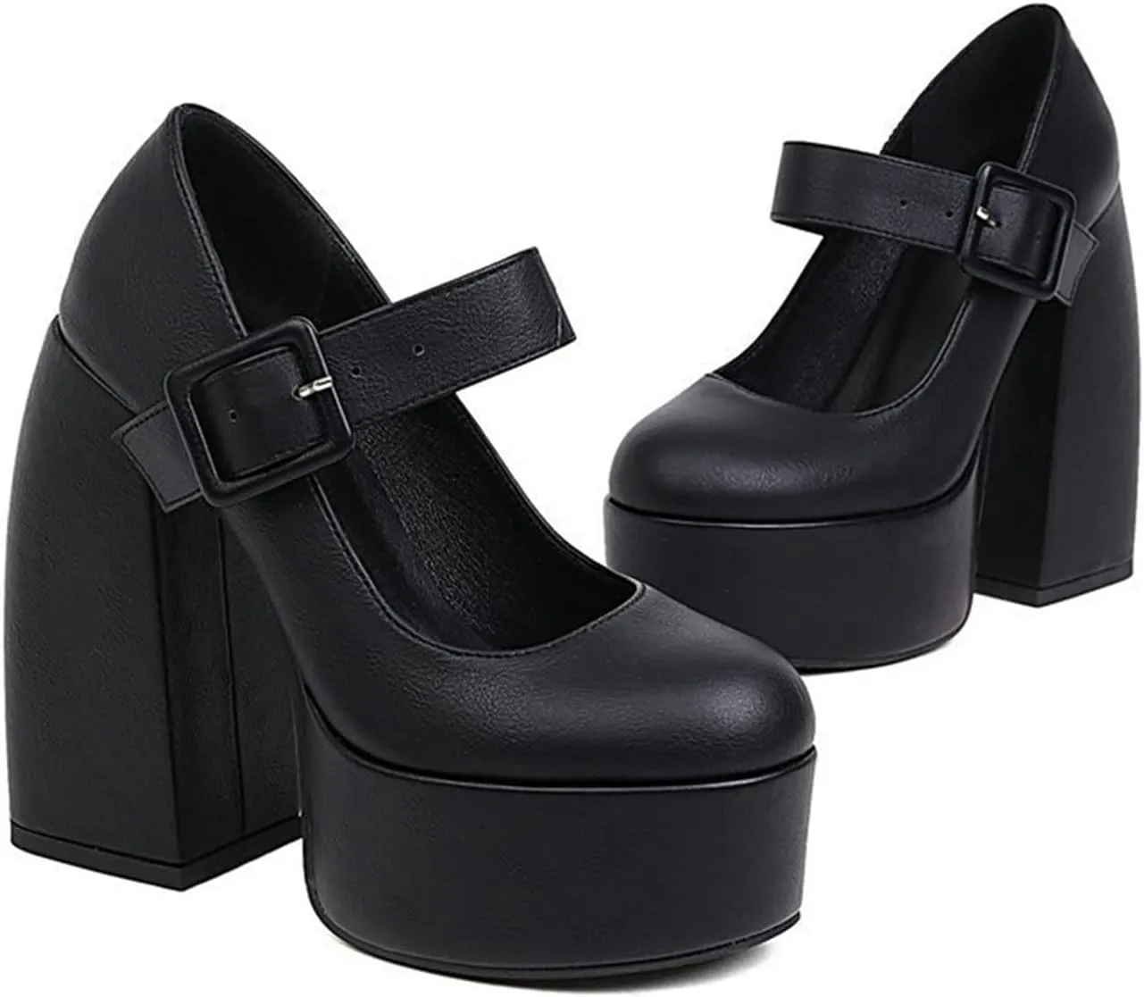 Women's Gothic Mary Jane Pumps Round Toe Chunky High Block Heels Ankle Strap Dress Platform Shoes