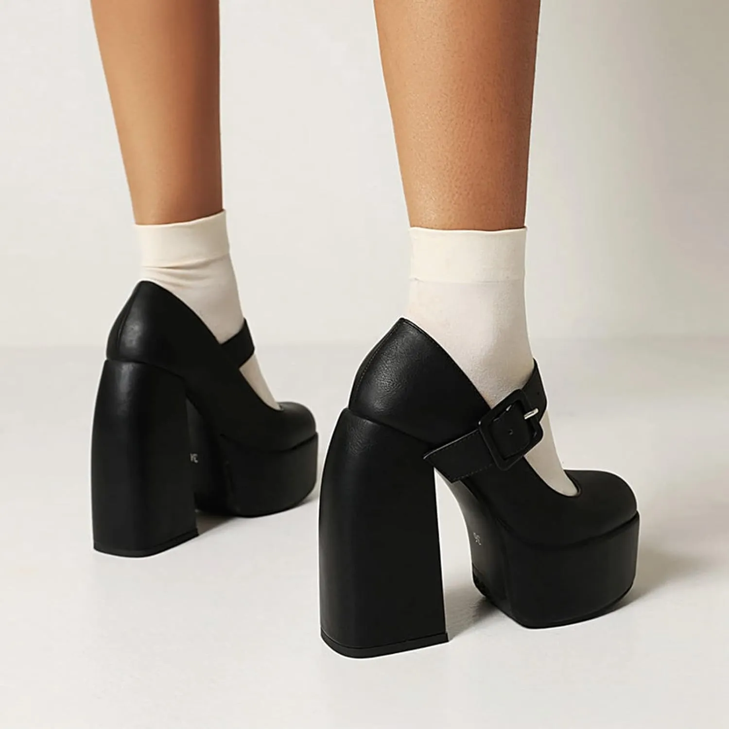 Women's Gothic Mary Jane Pumps Round Toe Chunky High Block Heels Ankle Strap Dress Platform Shoes