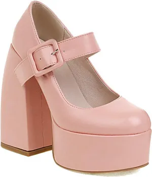 Women's Gothic Mary Jane Pumps Round Toe Chunky High Block Heels Ankle Strap Dress Platform Shoes