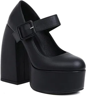 Women's Gothic Mary Jane Pumps Round Toe Chunky High Block Heels Ankle Strap Dress Platform Shoes