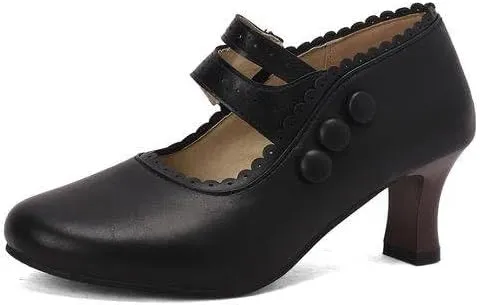Women's Hoof Heel Mary Janes Pumps