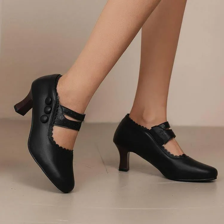 Women's Hoof Heel Mary Janes Pumps