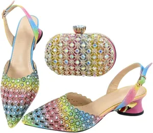 Women's Latest Purple Peep Toe Pump and Bag Set with Thin Heel and Charm Decorations for Dress Occasions