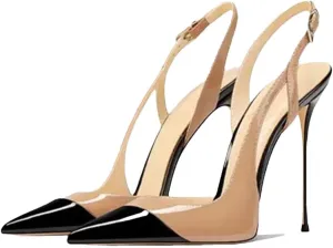 Women's Mixed Color Patent Pumps Pointed Toe High Heels T-Strap Party Casual Shoes