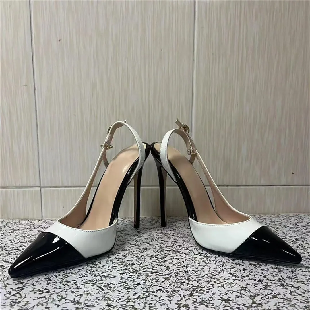 Women's Mixed Color Patent Pumps Pointed Toe High Heels T-Strap Party Casual Shoes