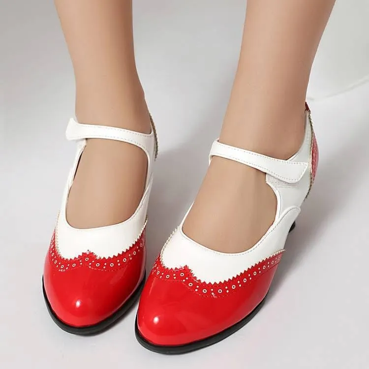 Women's Patchwork Kawaii Hoof Heel Mary Janes Pumps