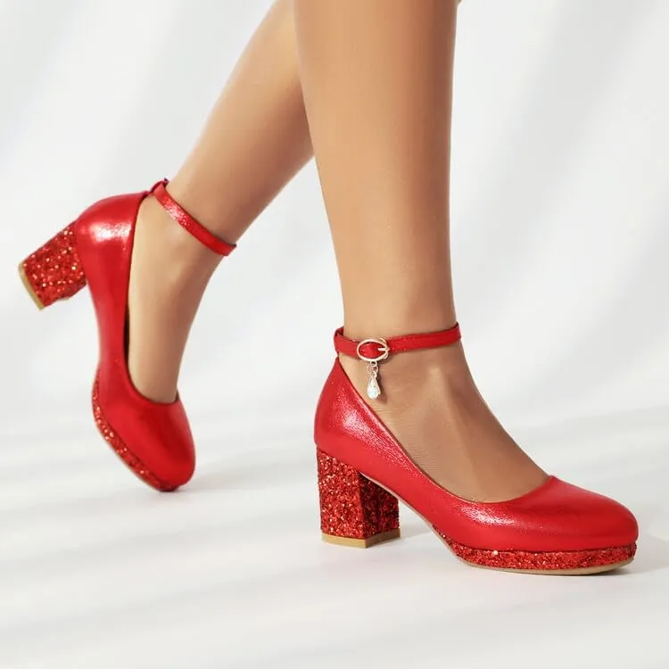 Women's Patent Leather Platform Ankle Straps High Heel Pumps Wedding Bridal Shoes
