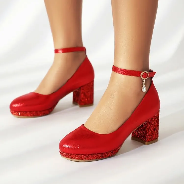 Women's Patent Leather Platform Ankle Straps High Heel Pumps Wedding Bridal Shoes