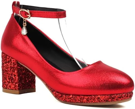 Women's Patent Leather Platform Ankle Straps High Heel Pumps Wedding Bridal Shoes