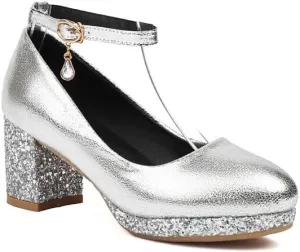 Women's Patent Leather Platform Ankle Straps High Heel Pumps Wedding Bridal Shoes