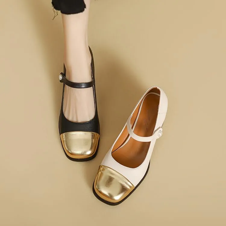 Women's Patent Leather Square Toe Chunky Heel Mary Jane Pumps