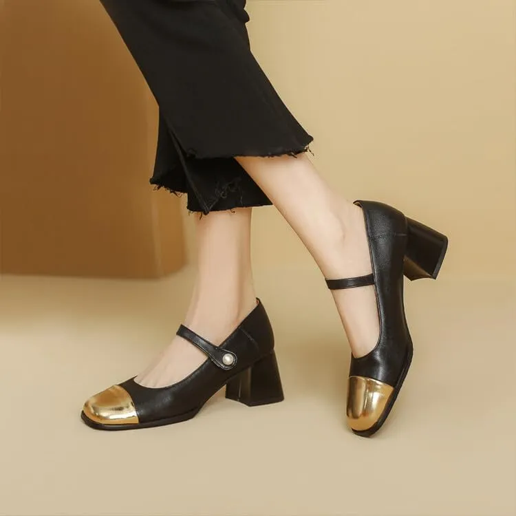 Women's Patent Leather Square Toe Chunky Heel Mary Jane Pumps