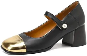 Women's Patent Leather Square Toe Chunky Heel Mary Jane Pumps