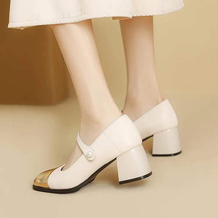 Women's Patent Leather Square Toe Chunky Heel Mary Jane Pumps