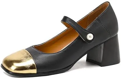 Women's Patent Leather Square Toe Chunky Heel Mary Jane Pumps