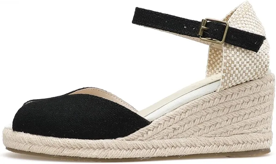 Womens Platform Wedges Espadrilles, 3" Wedge, Soft Ankle-Tie Strap, Closed Toe, Classic Summer Sandals