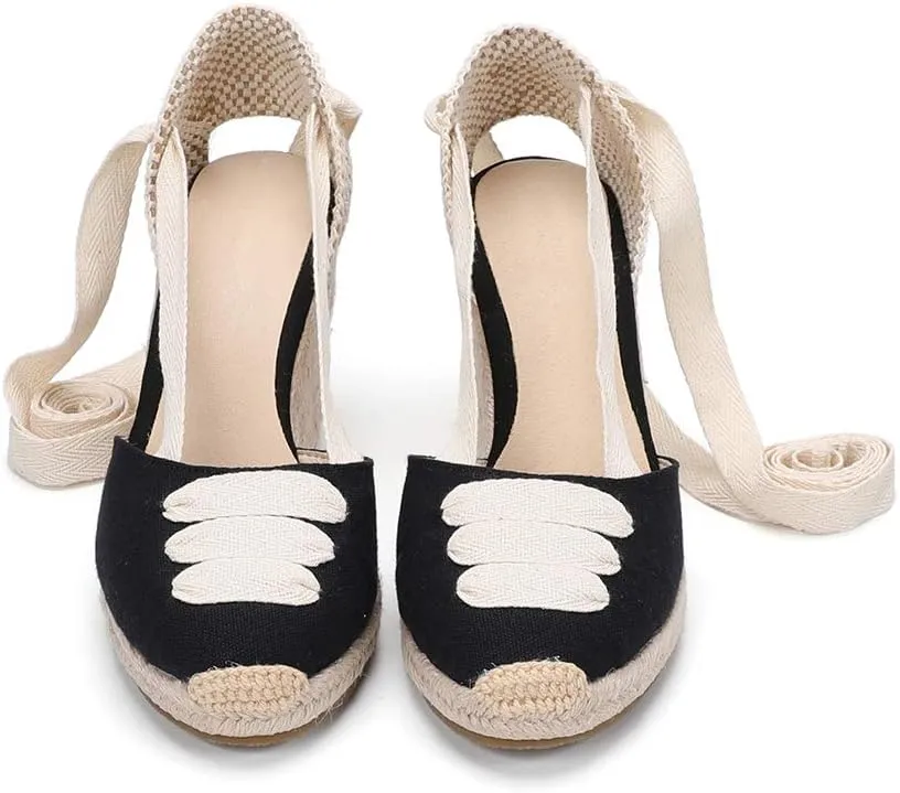 Womens Platform Wedges Espadrilles, 3" Wedge, Soft Ankle-Tie Strap, Closed Toe, Classic Summer Sandals