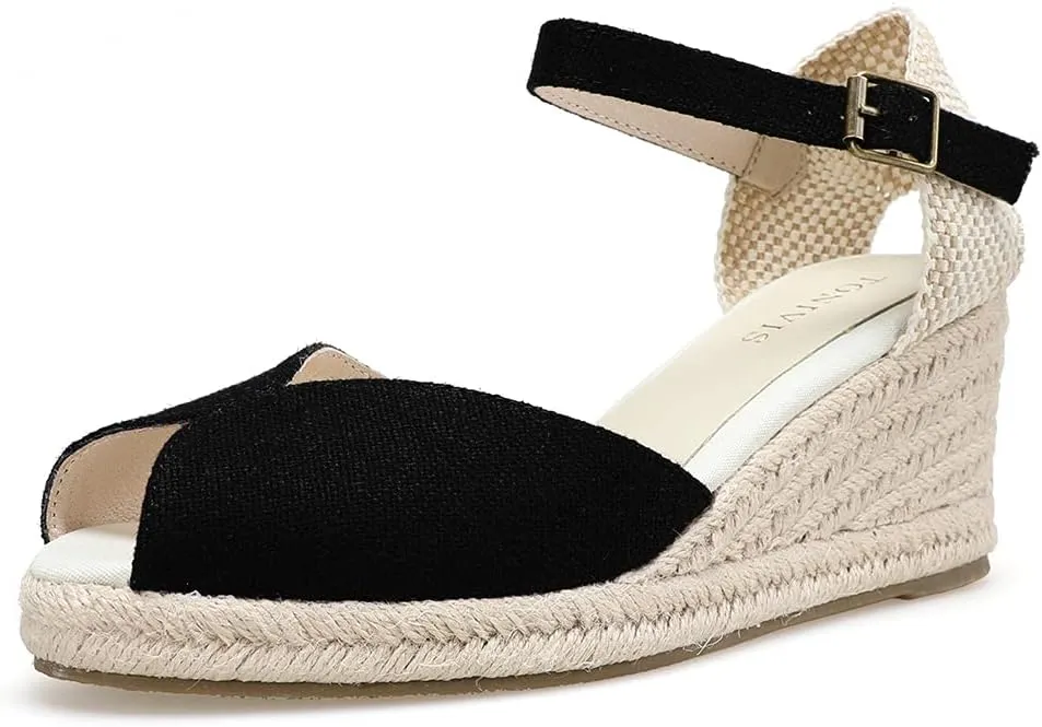 Womens Platform Wedges Espadrilles, 3" Wedge, Soft Ankle-Tie Strap, Closed Toe, Classic Summer Sandals