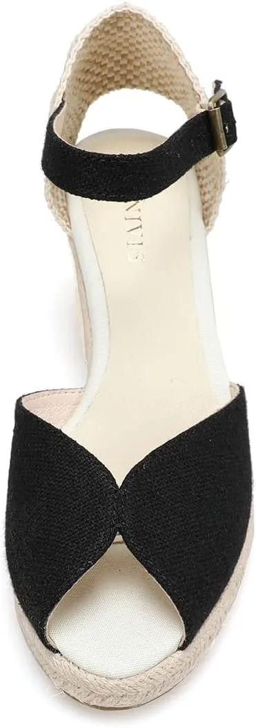 Womens Platform Wedges Espadrilles, 3" Wedge, Soft Ankle-Tie Strap, Closed Toe, Classic Summer Sandals