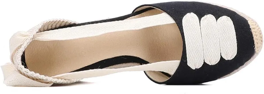 Womens Platform Wedges Espadrilles, 3" Wedge, Soft Ankle-Tie Strap, Closed Toe, Classic Summer Sandals