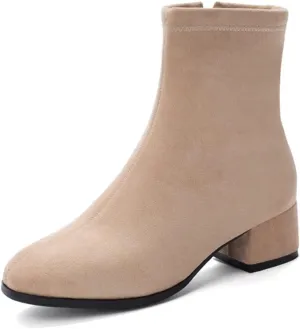 Women's Round Toe Dressy Ankle Booties Vegan Suede Side Zipper Block Low Heels Dress Short Boots