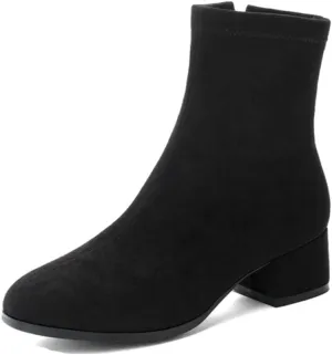 Women's Round Toe Dressy Ankle Booties Vegan Suede Side Zipper Block Low Heels Dress Short Boots