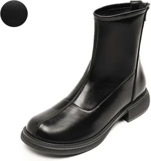 Women's Round Toe Low Chunky Heel Chelsea Boots Autumn Winter Back Zipper Block Heel Ankle Boots Fashion Waterproof Dress Booties