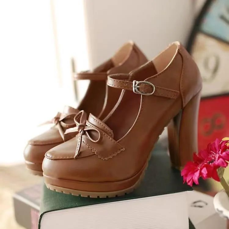 Women's Round Toe Mary Jane Platform High Heel Pumps