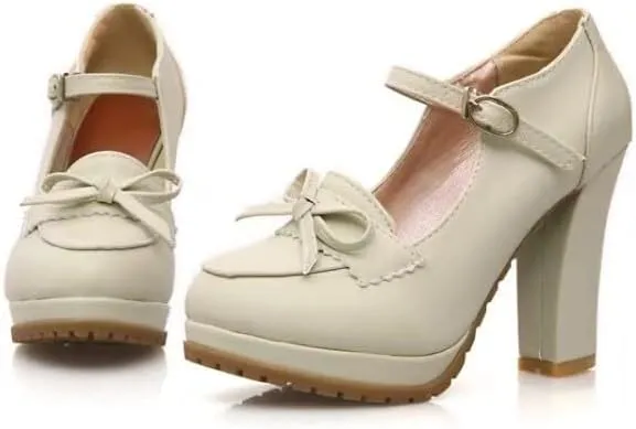 Women's Round Toe Mary Jane Platform High Heel Pumps