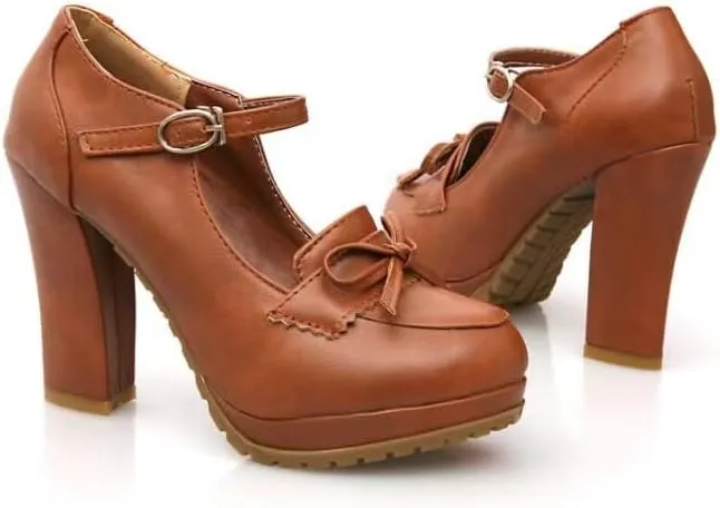 Women's Round Toe Mary Jane Platform High Heel Pumps