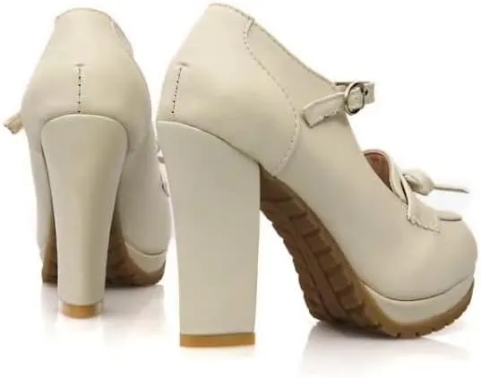 Women's Round Toe Mary Jane Platform High Heel Pumps