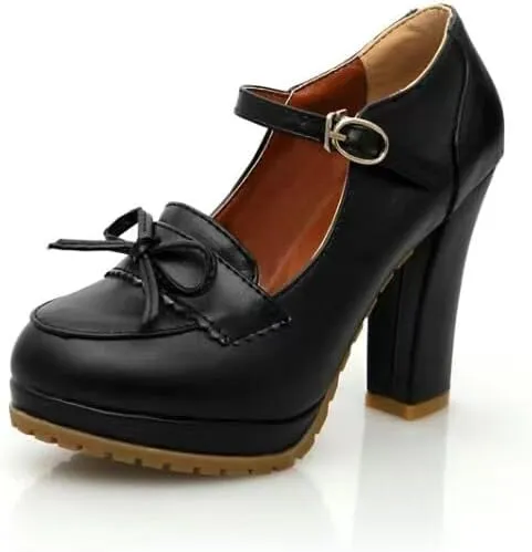 Women's Round Toe Mary Jane Platform High Heel Pumps