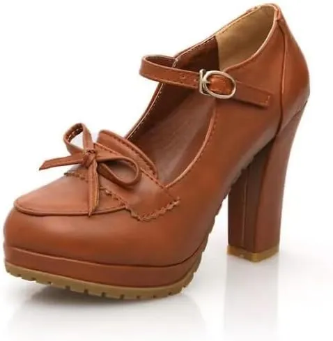 Women's Round Toe Mary Jane Platform High Heel Pumps